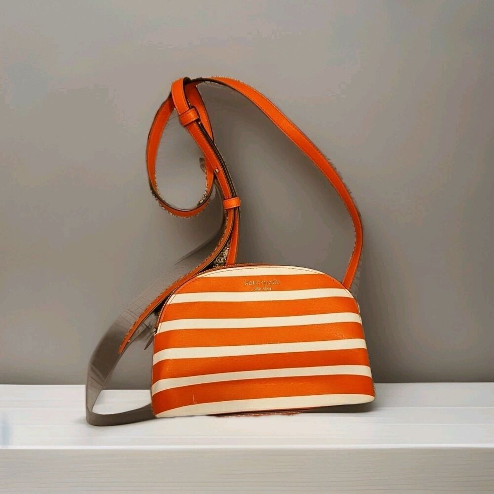 Kate Spade Striped Crossbody Bag Orange White Pink Inside Excellent Condition